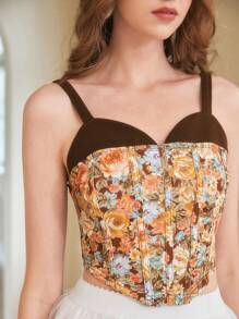 SHEIN MOD Floral Print Bandana Wide Strap Top - Multicolor - View 4