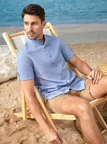 GENTILAND 男士棉捲邊袖襯衫