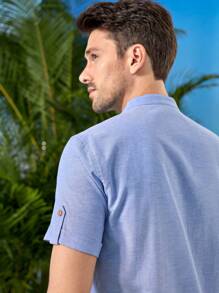 GENTILAND 男士棉捲邊袖襯衫