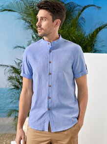 GENTILAND 男士棉捲邊袖襯衫