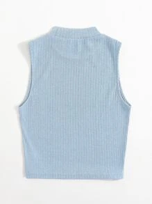 Muchica Áo tank top đan có gân ngắn trơn - Màu xanh nhạt - Xem 2