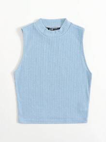 Muchica Áo tank top đan có gân ngắn trơn - Màu xanh nhạt - Xem 3