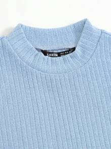 Muchica Áo tank top đan có gân ngắn trơn - Màu xanh nhạt - Xem 4