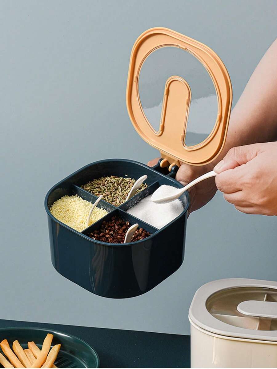 1pc Plastic Seasoning Box, Modern Multi-grid Seasoning Box For Kitchen - Blue - View 1