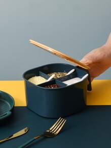 1pc Plastic Seasoning Box, Modern Multi-grid Seasoning Box For Kitchen - Blue - View 2