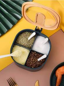 1pc Plastic Seasoning Box, Modern Multi-grid Seasoning Box For Kitchen - Blue - View 4