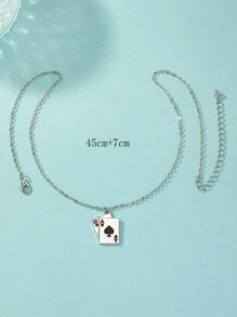 件撲克牌設計油滴吊墜項鍊 - 銀色 - 查看 4
