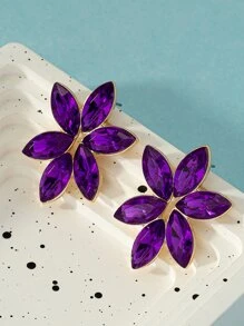 Rhinestone Flower Stud Earrings Valentines,Mom,Mother,Mother's Day,Gift - Purple - View 2