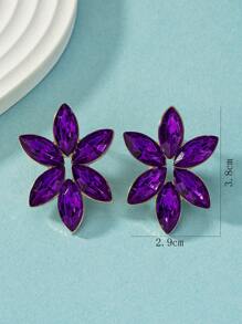 Rhinestone Flower Stud Earrings Valentines,Mom,Mother,Mother's Day,Gift - Purple - View 3