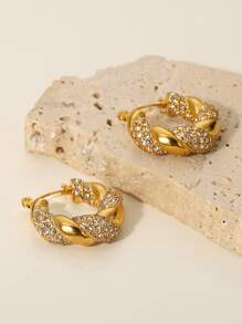 1 Quyến Rũ Thép Không Gỉ Đính Đá Cubic Zirconia Trang Trí Xoắn Chi Tiết Đôi Khuyên Tai Vòng Cho Nữ Cho Tai Trang Trí - Nhiều màu - Xem 1