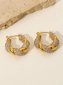 1 Quyến Rũ Thép Không Gỉ Đính Đá Cubic Zirconia Trang Trí Xoắn Chi Tiết Đôi Khuyên Tai Vòng Cho Nữ Cho Tai Trang Trí - Nhiều màu - Xem 4