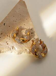 1 Quyến Rũ Thép Không Gỉ Đính Đá Cubic Zirconia Trang Trí Xoắn Chi Tiết Đôi Khuyên Tai Vòng Cho Nữ Cho Tai Trang Trí - Nhiều màu - Xem 5