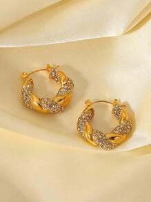 1 Quyến Rũ Thép Không Gỉ Đính Đá Cubic Zirconia Trang Trí Xoắn Chi Tiết Đôi Khuyên Tai Vòng Cho Nữ Cho Tai Trang Trí - Nhiều màu - Xem 7