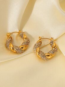 1 Quyến Rũ Thép Không Gỉ Đính Đá Cubic Zirconia Trang Trí Xoắn Chi Tiết Đôi Khuyên Tai Vòng Cho Nữ Cho Tai Trang Trí - Nhiều màu - Xem 8