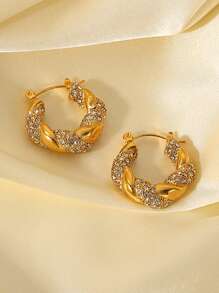 1 Quyến Rũ Thép Không Gỉ Đính Đá Cubic Zirconia Trang Trí Xoắn Chi Tiết Đôi Khuyên Tai Vòng Cho Nữ Cho Tai Trang Trí - Nhiều màu - Xem 9