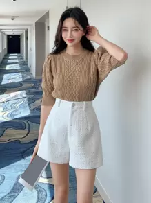 DAZY High Waist Wide Leg Shorts - White - View 5