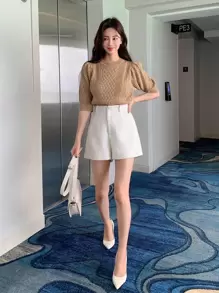 DAZY High Waist Wide Leg Shorts - White - View 9