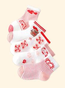 5雙嬰兒卡通熊圖案透氣襪子 - 彩色 - 查看 2