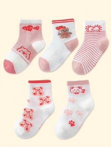 5雙嬰兒卡通熊圖案透氣襪子 - 彩色 - 查看 3