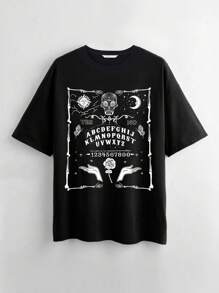 ROMWE Goth Letter Skull Graphic Tee, School - Black - View 1