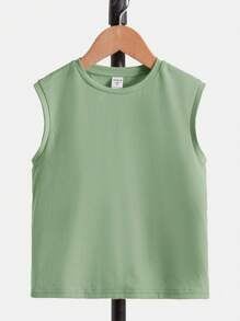 SHEIN Toddler Boy Tanks Lá thư Nhiệt đới Giải trí - Màu xanh Bạc hà - Xem 2