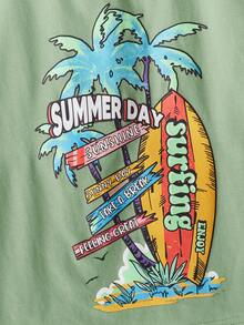 SHEIN Toddler Boy Tanks Lá thư Nhiệt đới Giải trí - Màu xanh Bạc hà - Xem 3