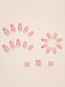Sweetness 24pcs Long Almond Heart Pattern Fake Nail Kit - Multicolor - View 2