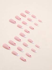 Sweetness 24pcs Long Almond Heart Pattern Fake Nail Kit - Multicolor - View 3