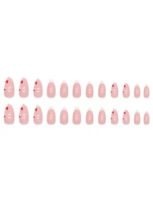 Sweetness 24pcs Long Almond Heart Pattern Fake Nail Kit - Multicolor - View 4