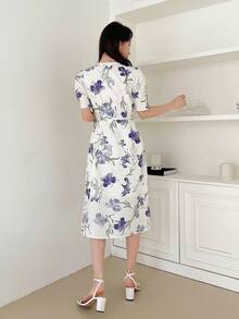 DAZY Floral Print Puff Sleeve Dress - Beige - View 2