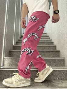 Manfinity Men Letter Graphic Jeans - Pink - View 5