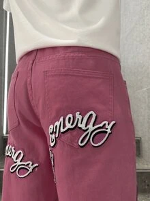 Manfinity Men Letter Graphic Jeans - Pink - View 6