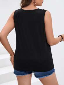 SHEIN LUNE 大碼鏤空背心上衣 - 黑色 - 查看 2
