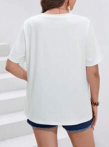 SHEIN LUNE Plus Floral Print Tee - White - View 2