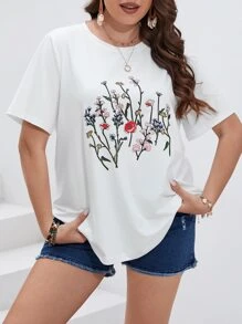 SHEIN LUNE Plus Floral Print Tee - White - View 6