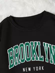 INAWLY Letter Graphic Thermal Lined Sweatshirt Fall Cloth For Women - Black - View 4