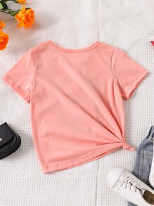 SHEIN 年輕女孩花卉和字母圖形t卹 - 珊瑚粉 - 查看 2