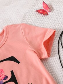 SHEIN 年輕女孩花卉和字母圖形t卹 - 珊瑚粉 - 查看 4