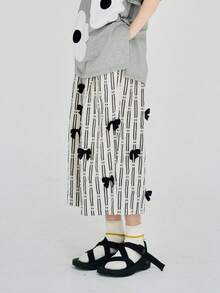 條紋印花前蝴蝶結闊腿褲 - 彩色 - 查看 2