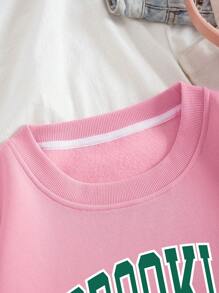 SHEIN Qutie 字母图案保暖内衬卫衣，适合毕业季、返校季、毕业典礼、教师节等场合，女士款，返校季套头衫，秋季卫衣 - 粉色 - 查看 6