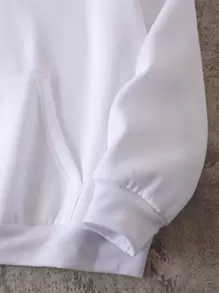 SHEIN EZwear 加大码字母图案袋鼠口袋抽绳保暖内衬卫衣 - 白色 - 查看 5