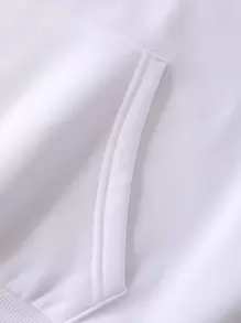 SHEIN EZwear 加大码字母图案袋鼠口袋抽绳保暖内衬卫衣 - 白色 - 查看 6