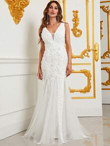 Faeriesty 網紗魚尾裙下擺正式連衣裙 - 白色 - 查看 3