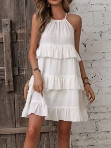 Chiquease 荷葉邊繞頸吊帶連衣裙 - 白色 - 查看 5