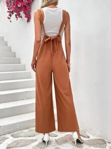 SHEIN VCAY Wide Leg Overall Jumpsuit Without Tee - Burnt Orange - View 2