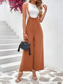 SHEIN VCAY Wide Leg Overall Jumpsuit Without Tee - Burnt Orange - View 5