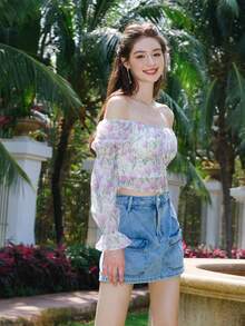 Gonnellini in denim con tasche a patta di colore unito - Blu - Visualizzare 7