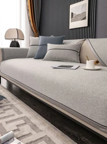 1pc Solid Color Sofa Towel, Minimalist Polyester Anti-slip Sofa Cover Blanket For Living Room - Light Grey - View 1