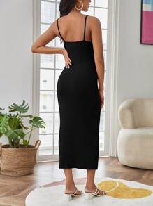 SHEIN Maternity Button Front Cami Dress - Black - View 2