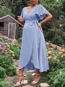 SHEIN 孕婦蝴蝶袖腰帶圍裹式洋裝